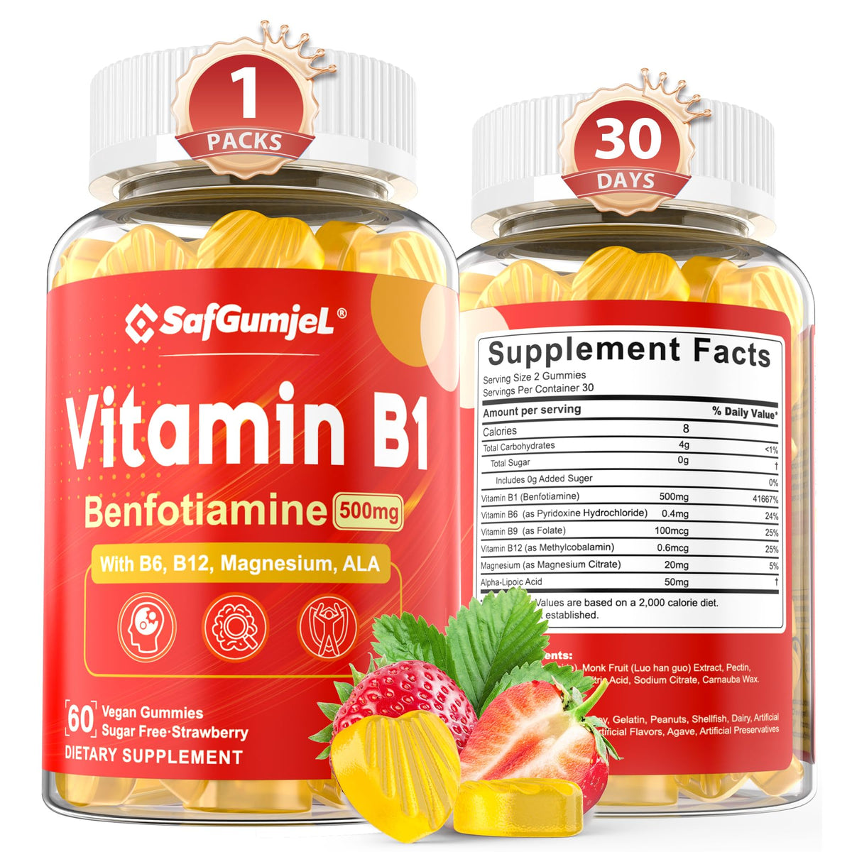 Bonbons gélifiés B1 Benfotiamine 500mg Safgumjel, vue de face