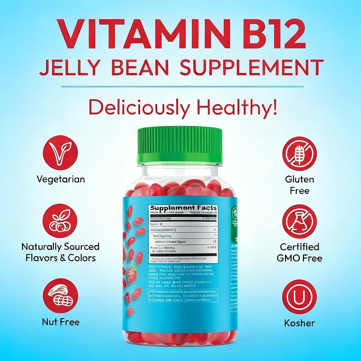 Bonbons gélifiés B12 Human Beanz avec fruits sur le fond
