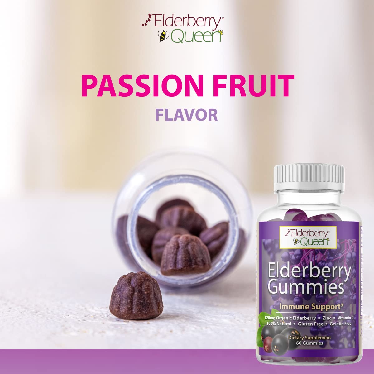 Bonbons gélifiés Elderberry Queen bio sur une table