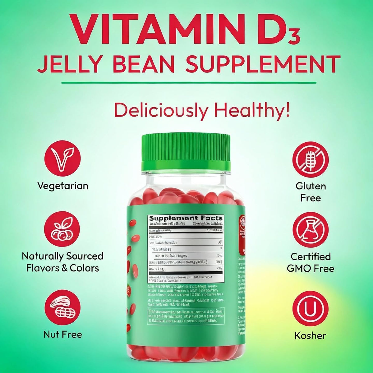 Bonbons gélifiés Human Beanz Vitamine D3, détails de l'emballage
