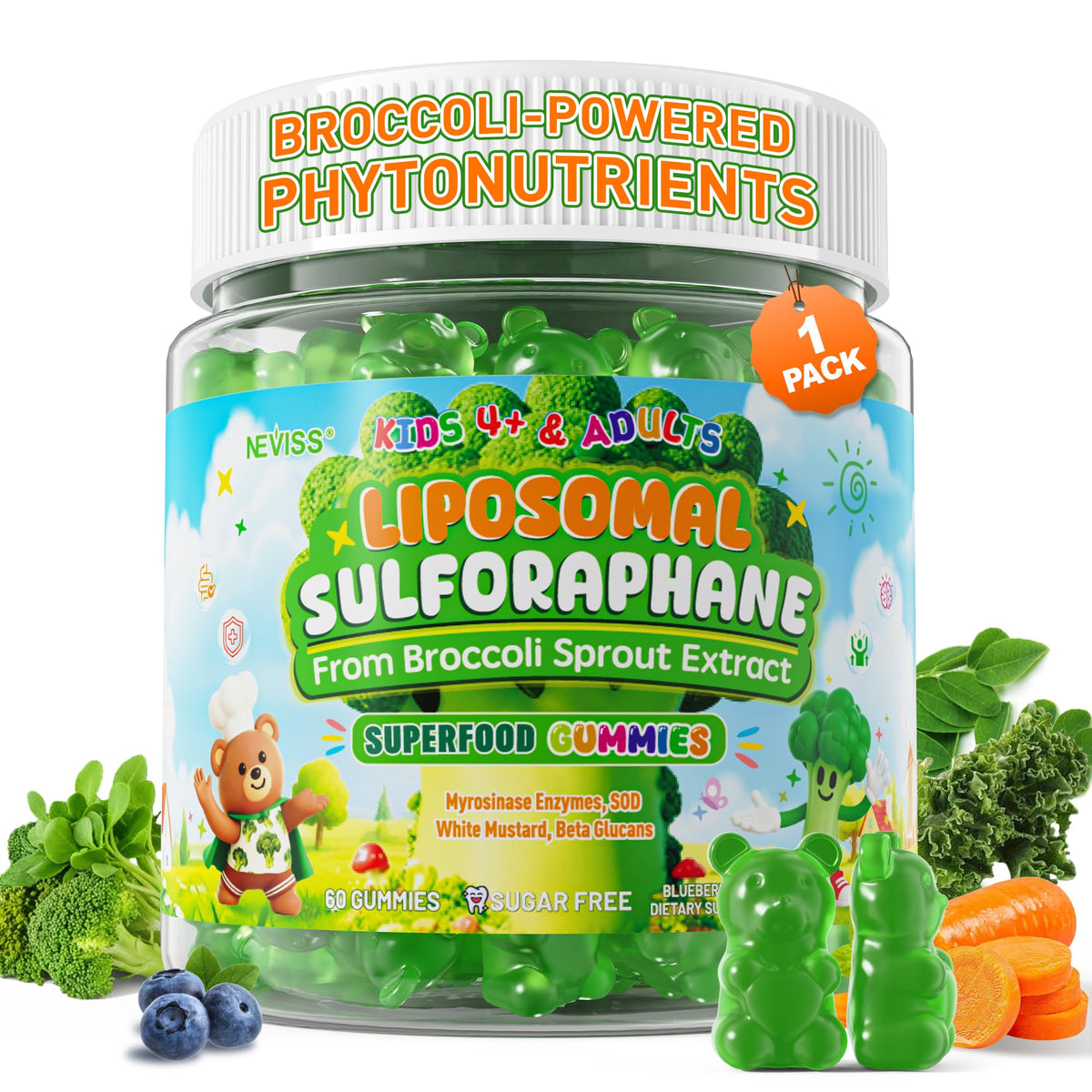 Bonbons gélifiés liposomaux de sulforaphane NEVISS, vue de face