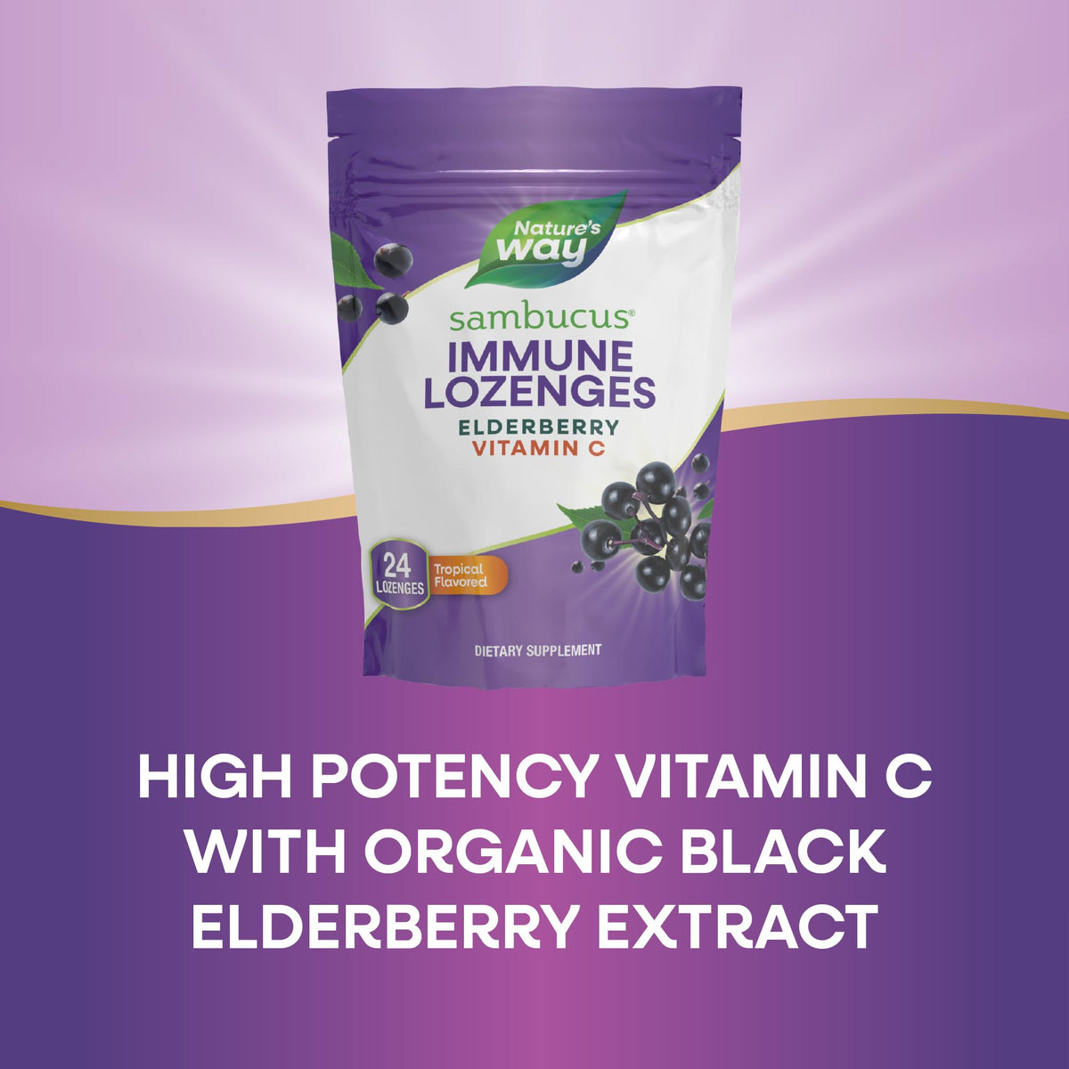 Bonbons Sambucus Nature's Way, arrière du paquet avec informations nutritionnelles