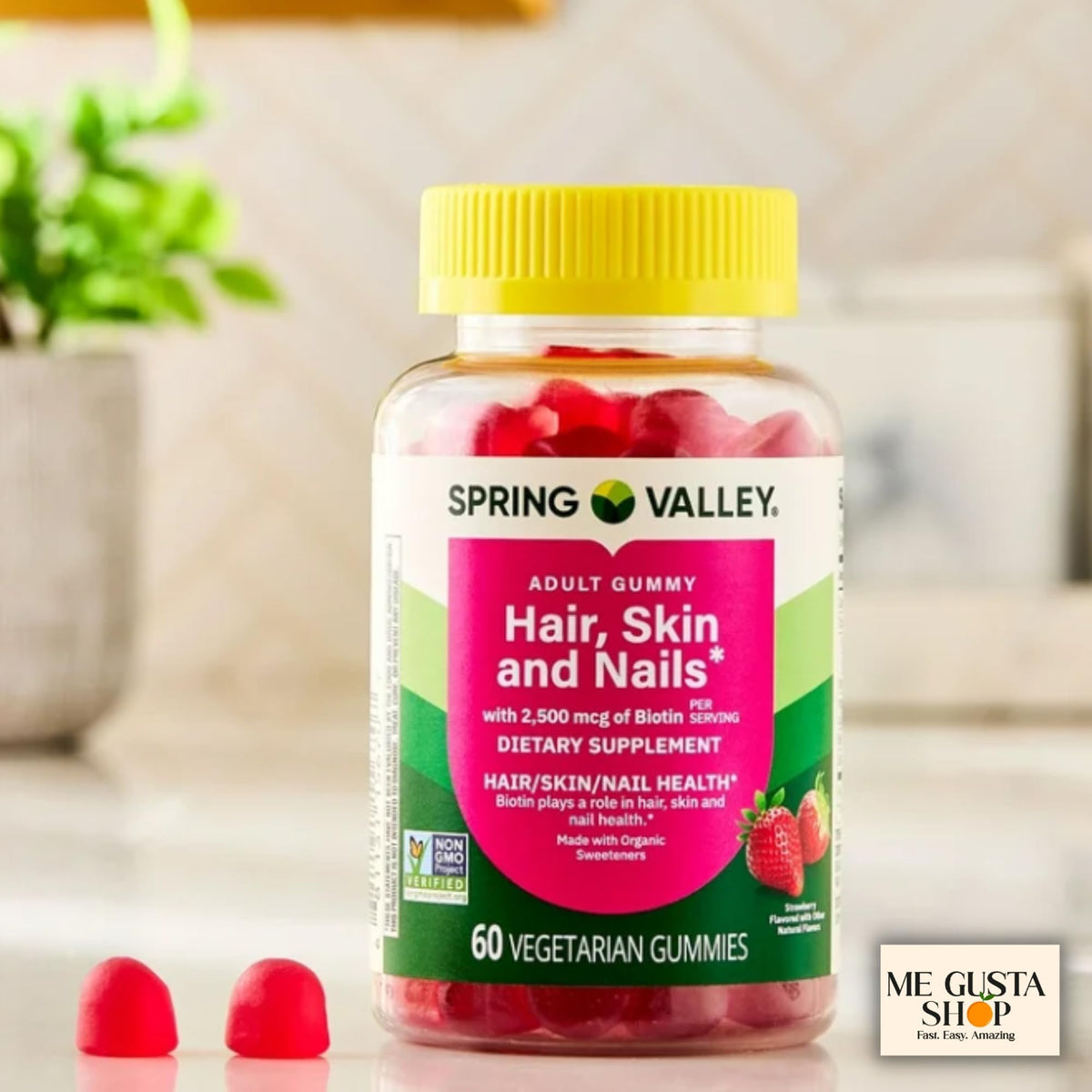Bonbons Végétariens Biotine Fraise 2500 mcg, consommés avec un verre d'eau