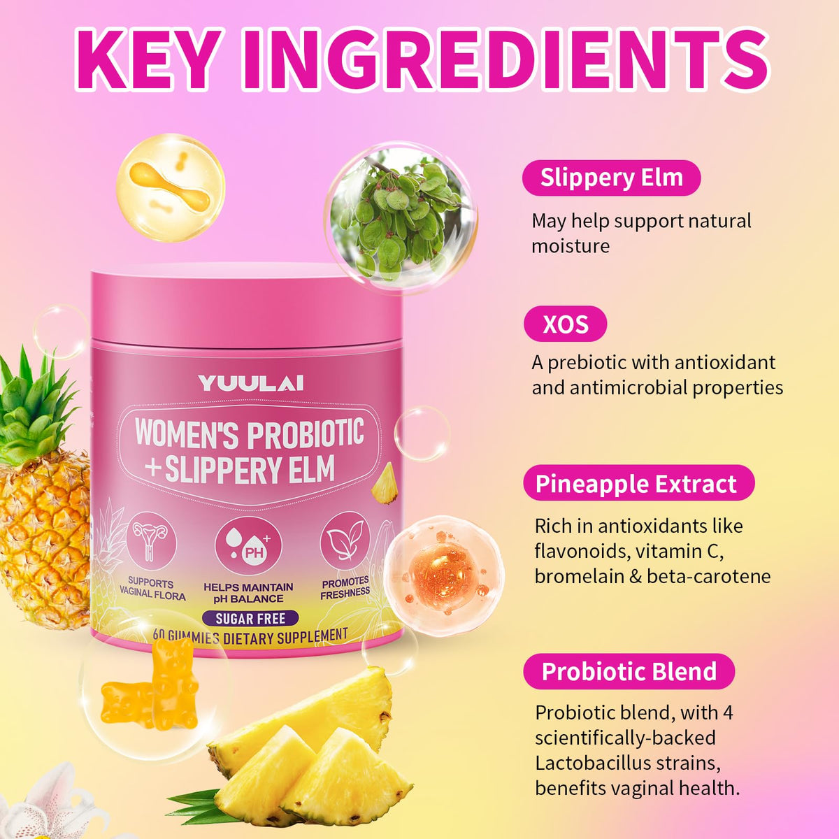 Bonbons YUULAI en gros plan, saveur ananas