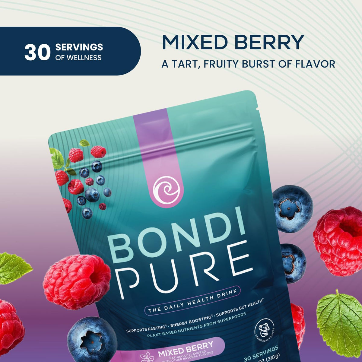 Bondi Pure Boisson Détox Quotidienne, présentation sur une table