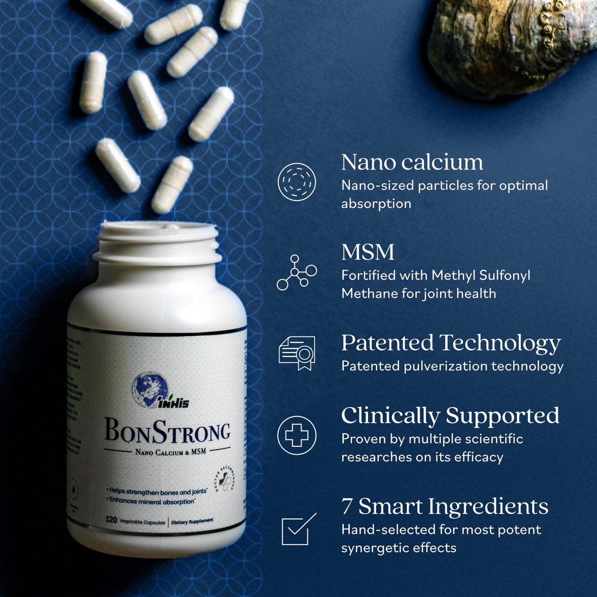 BonStrong Complément Alimentaire Calcium Nano 120 Capsules en gros plan