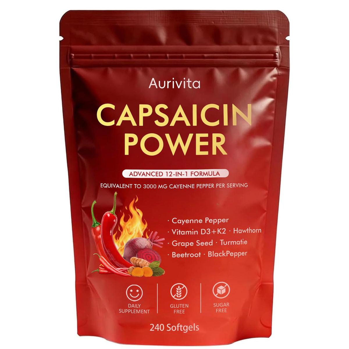 Boranel Aurivita Capsaicin Power 240 gélules, vue avant