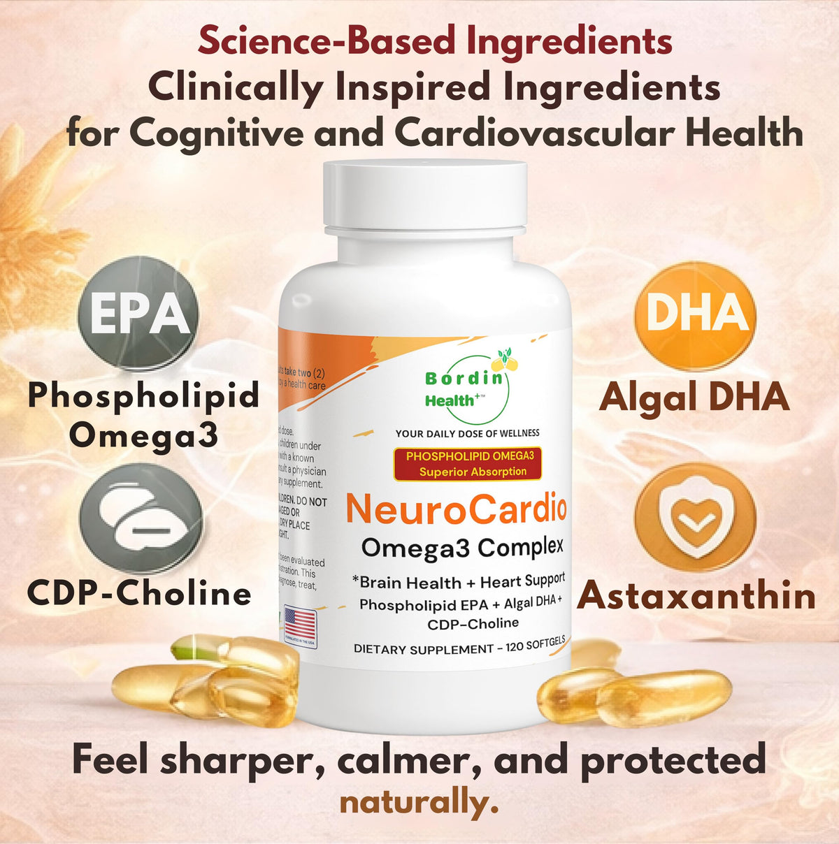 Bordin Health Omega-3 Complex Elite Phospholipid 231g avec une cuillère dosette
