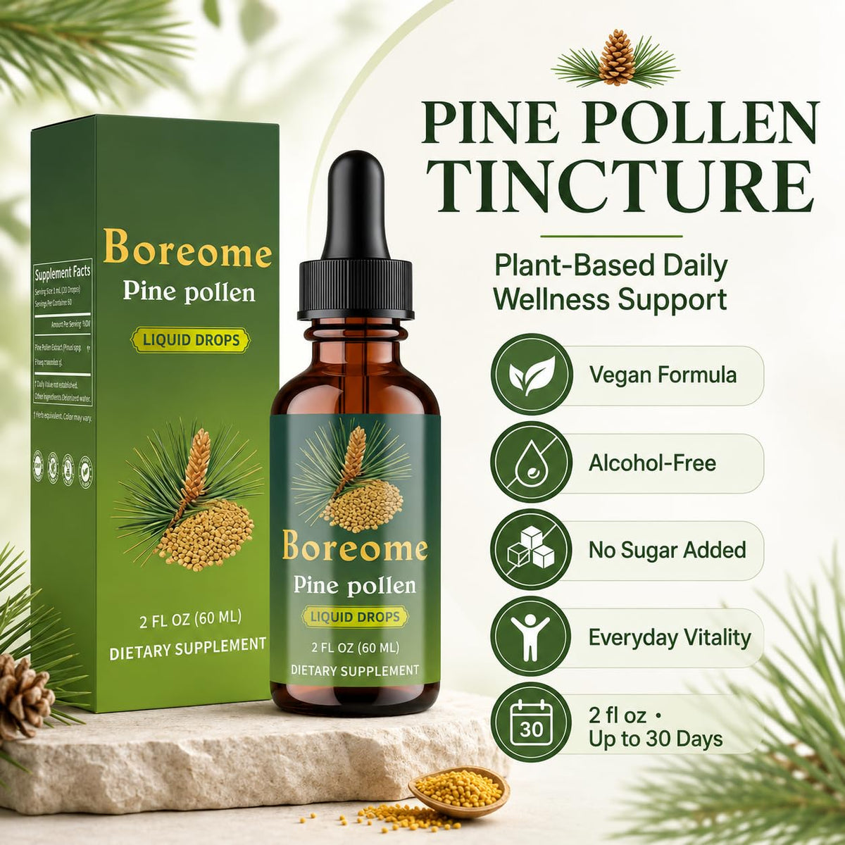 Boreome Tincture de Pollen de Pin 60 ml avec goutte à goutte