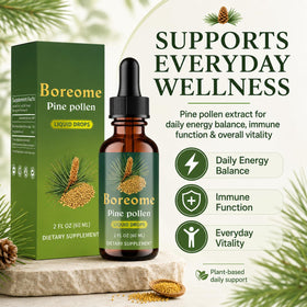 Boreome Tincture de Pollen de Pin 60 ml sur une table en bois