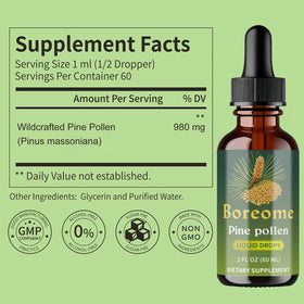 Boreome Tincture de Pollen de Pin 60 ml vue arrière avec ingrédients