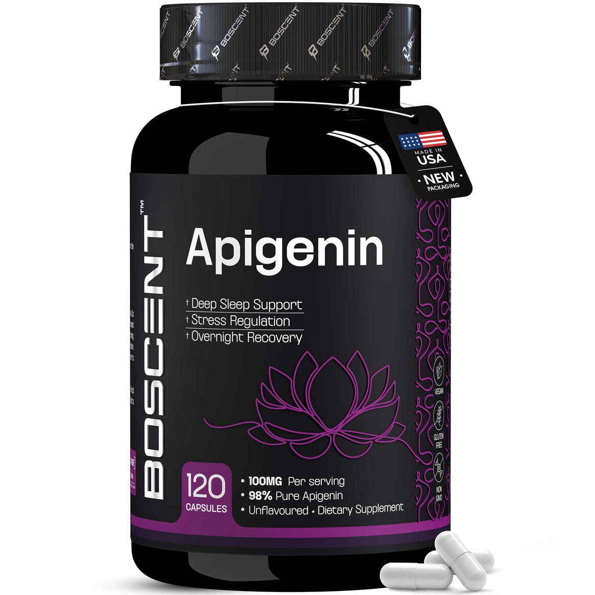 BOSCENT Apigenin 100mg flacon de 120 capsules vue de face