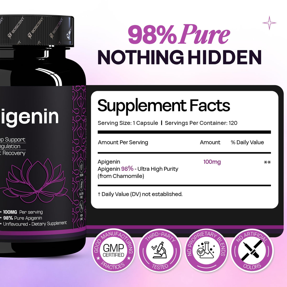 BOSCENT Apigenin 100mg flacon sur un fond naturel