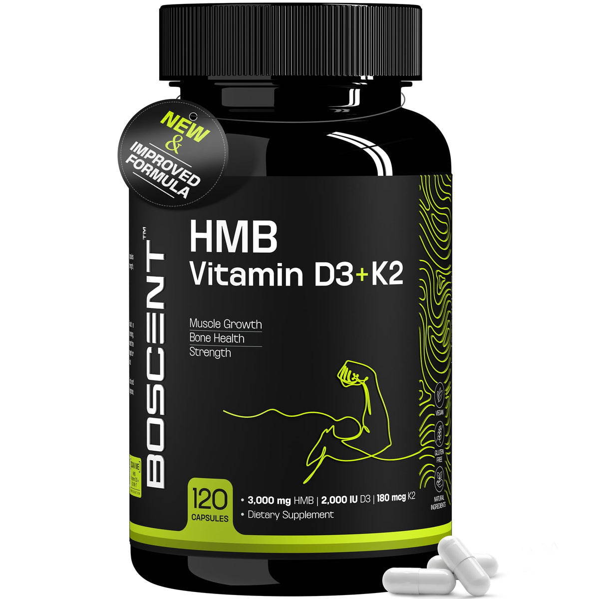 BOSCENT HMB 3000mg complément en capsules vue avant