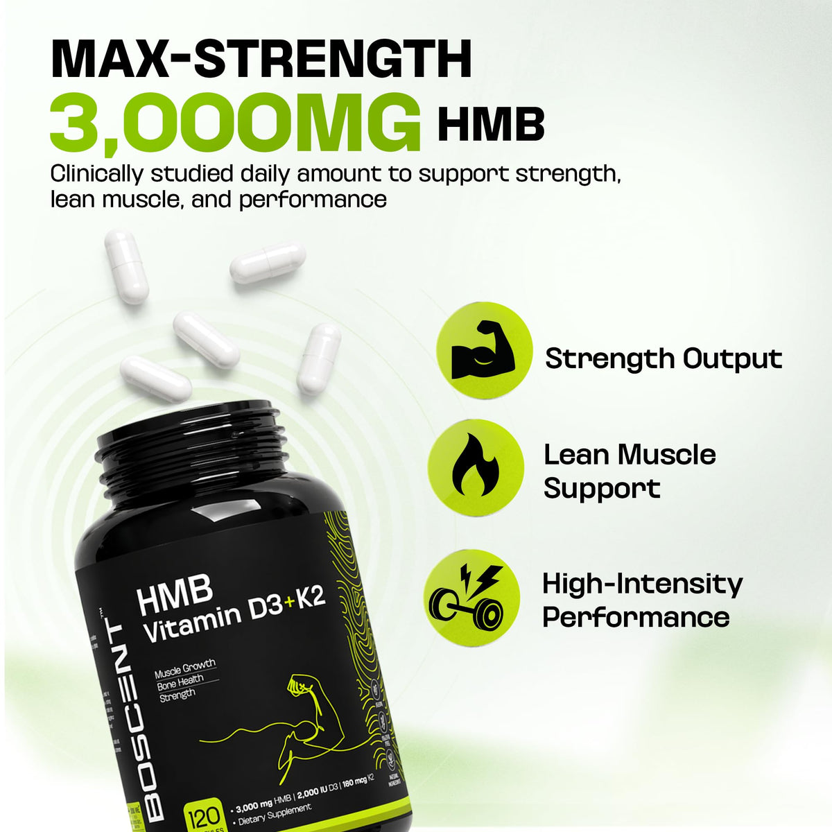 BOSCENT HMB 3000mg supplément avec Vitamine D3 K2