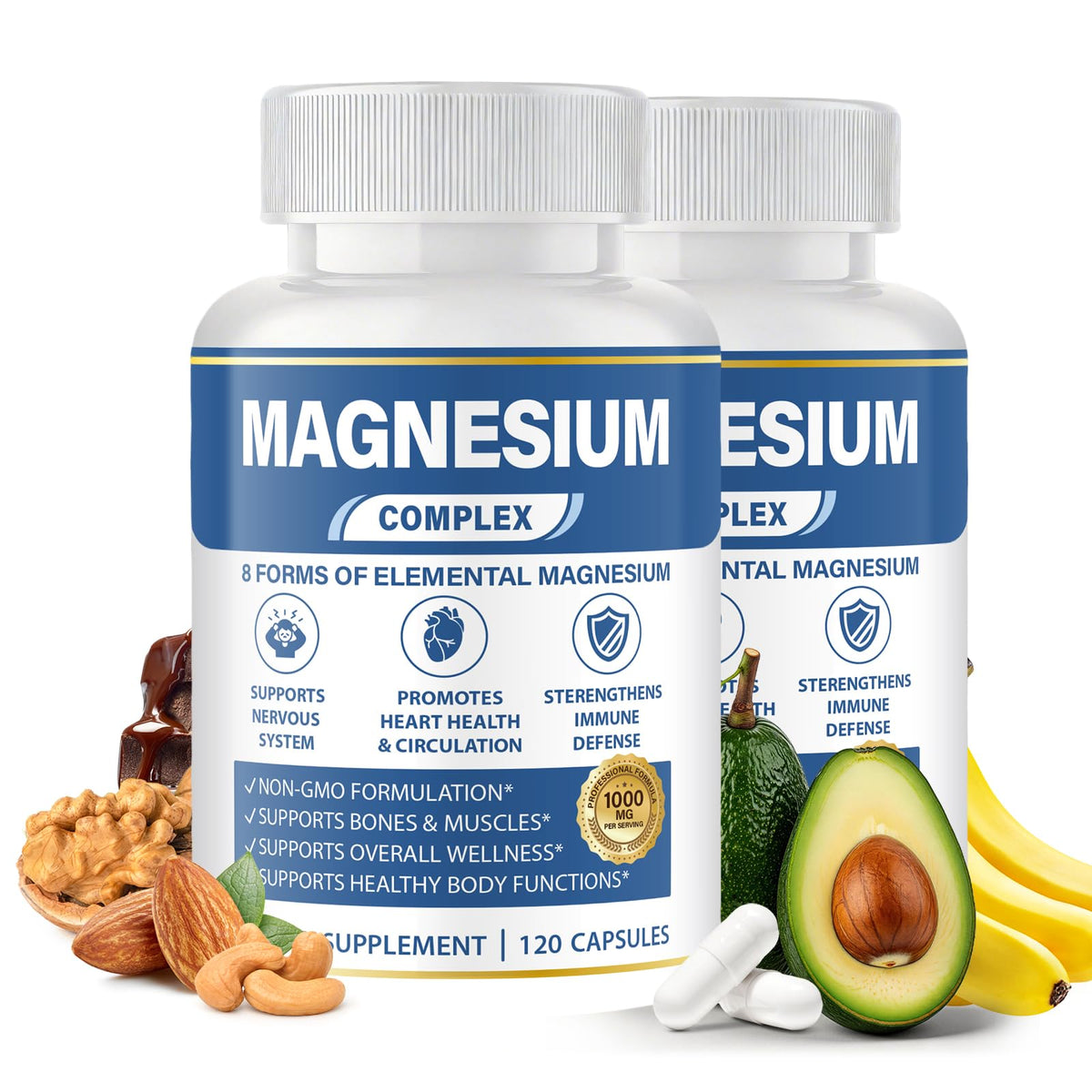 BOSNETHUINH Complément Alimentaire Magnésium 1000mg 8-en-1 flacon avant