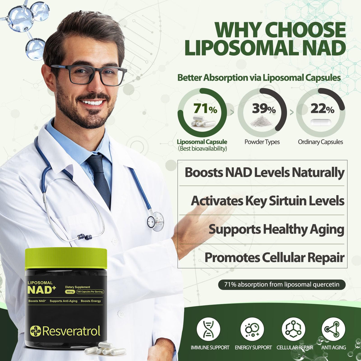 BOSNETHUINH Complément NAD+ 100 Capsules avec étiquette