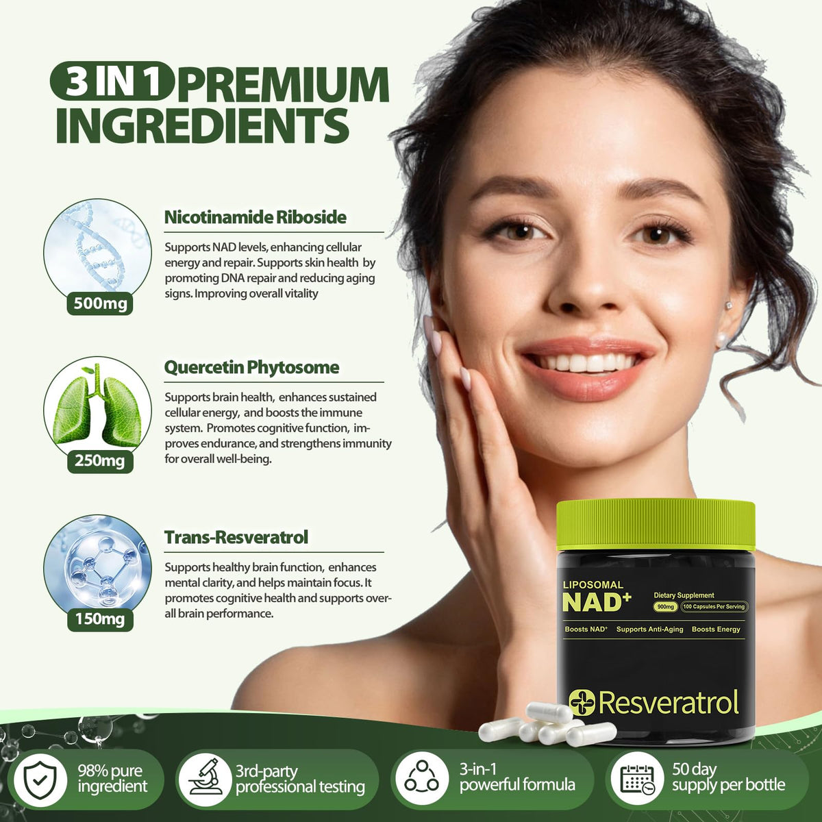 BOSNETHUINH Complément NAD+ 100 Capsules et ingrédients