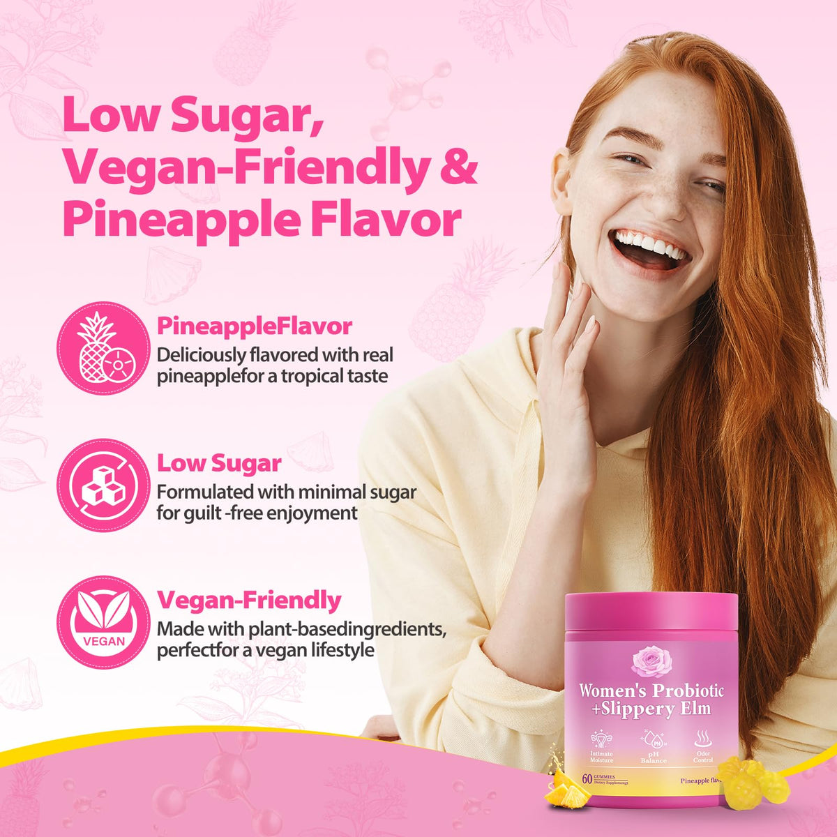 BOSNETHUINH gummies probiotiques féminins sur fond blanc