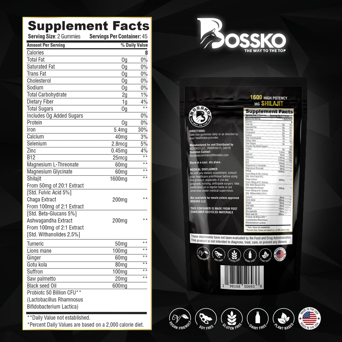 BOSSKO Gummies Shilajit Bio 3200 mg emballage