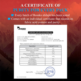 BOSSKO Gummies Shilajit Bio 3200 mg ingrédients sur l'emballage