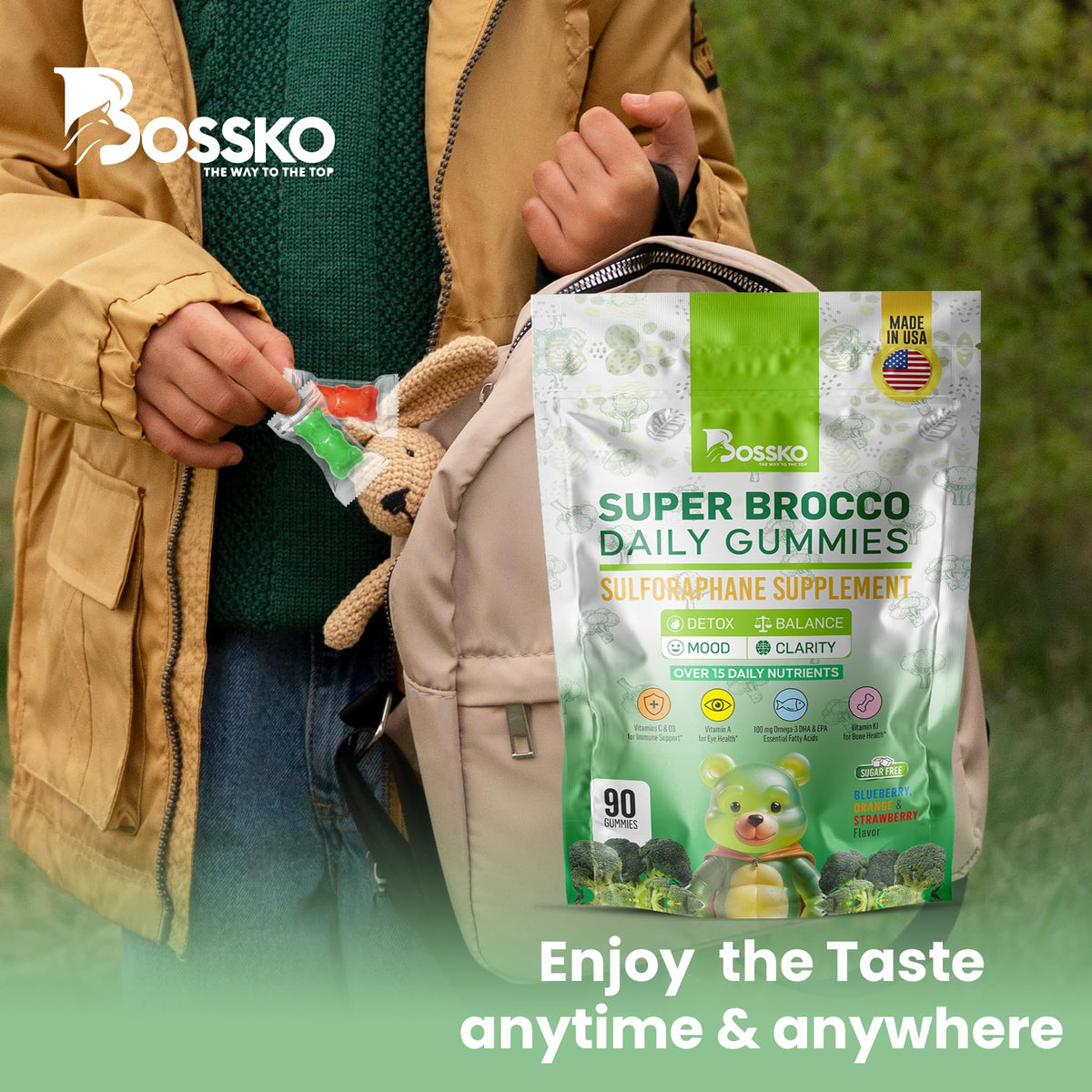 BOSSKO Gummies Sulforaphane sur fond blanc