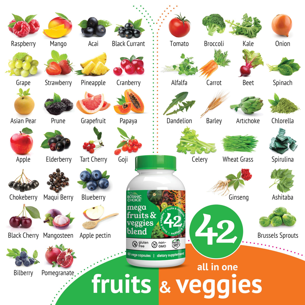 Botanic Choice Mélange de Fruits & Légumes avec fruits frais en arrière-plan