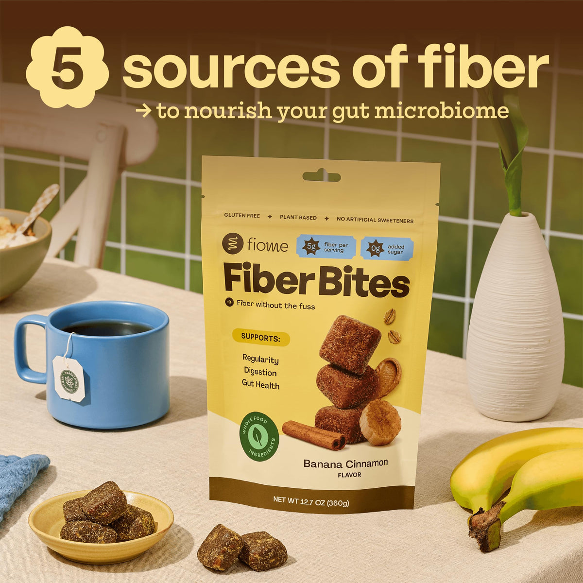 Bouchées de Fibres Fiome, sachet avec informations nutritionnelles