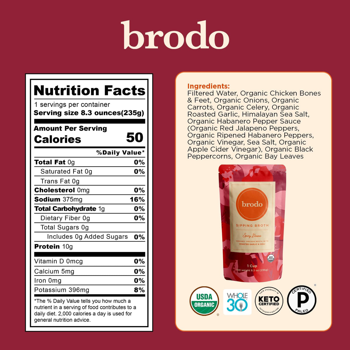 Bouillon d'os collagène Brodo prêt à être servi