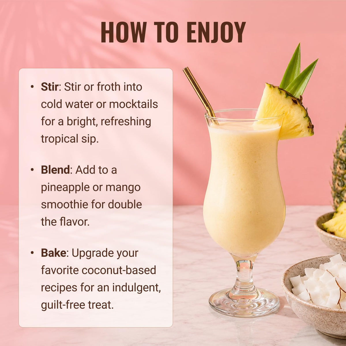 Boule de mélange avec poudre de collagène Piña Colada dans un verre d'eau