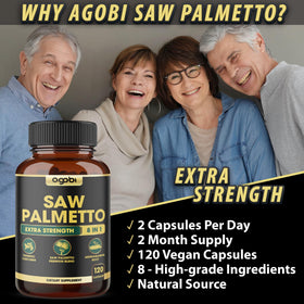 Bouteille agobi Saw Palmetto 8en1 ouverte avec capsules à l'intérieur