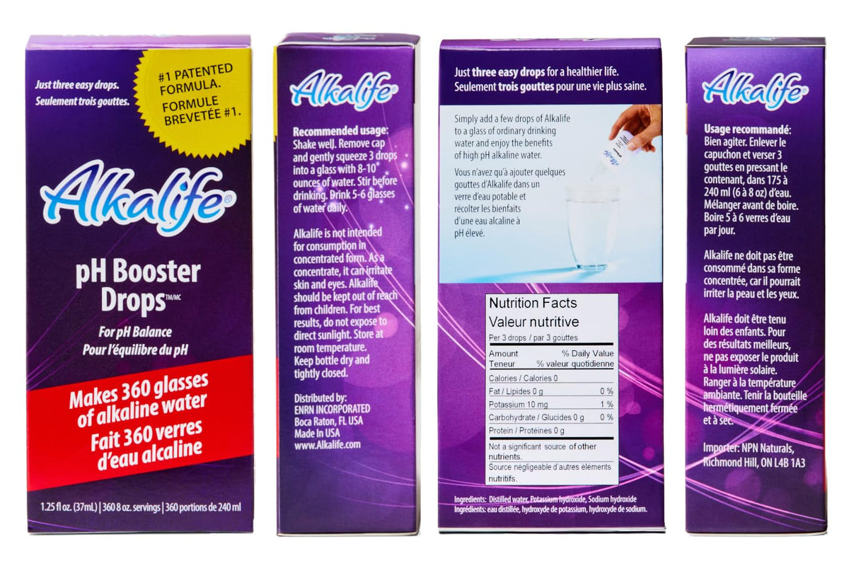 Bouteille Alkalife pH support avec vue d'ensemble