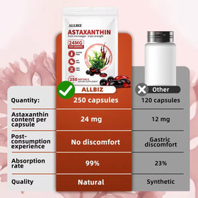 Bouteille ALLBIZ Astaxanthin 24mg avec 250 gélules