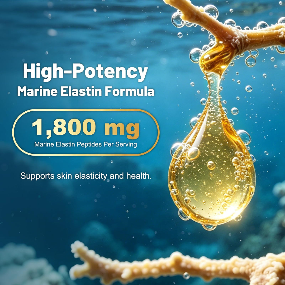 Bouteille ALLBIZ Elastine Peptides ouverte avec capsules à l'intérieur