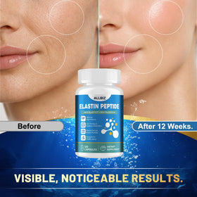 Bouteille ALLBIZ Elastine Peptides sur un fond naturel