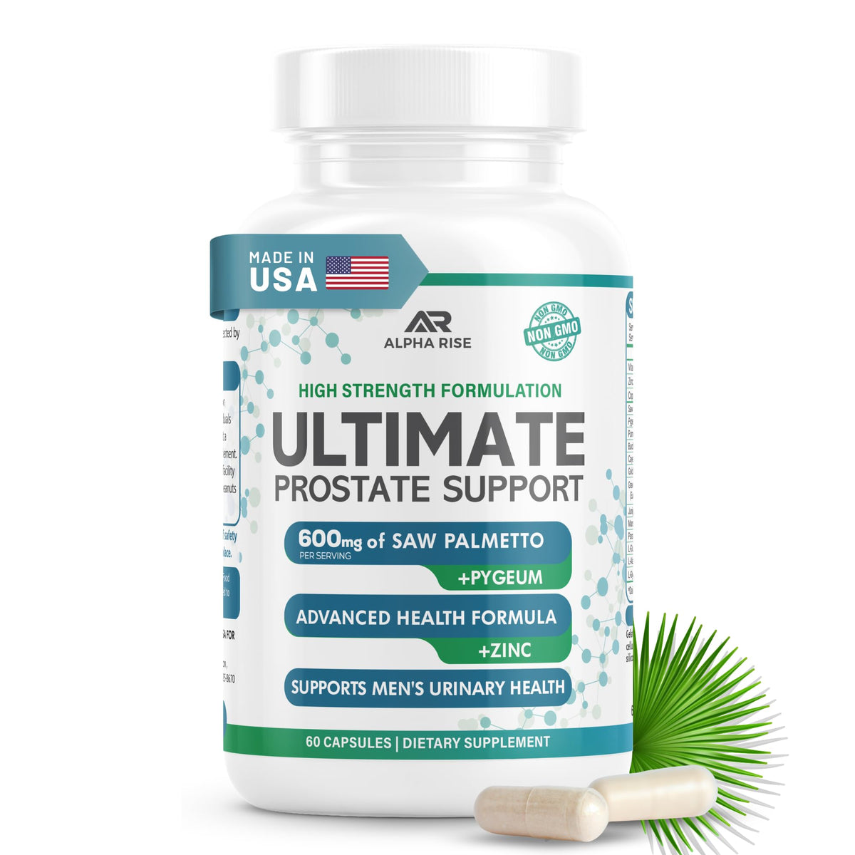 Bouteille ALPHA RISE Saw Palmetto 600 mg vue de face