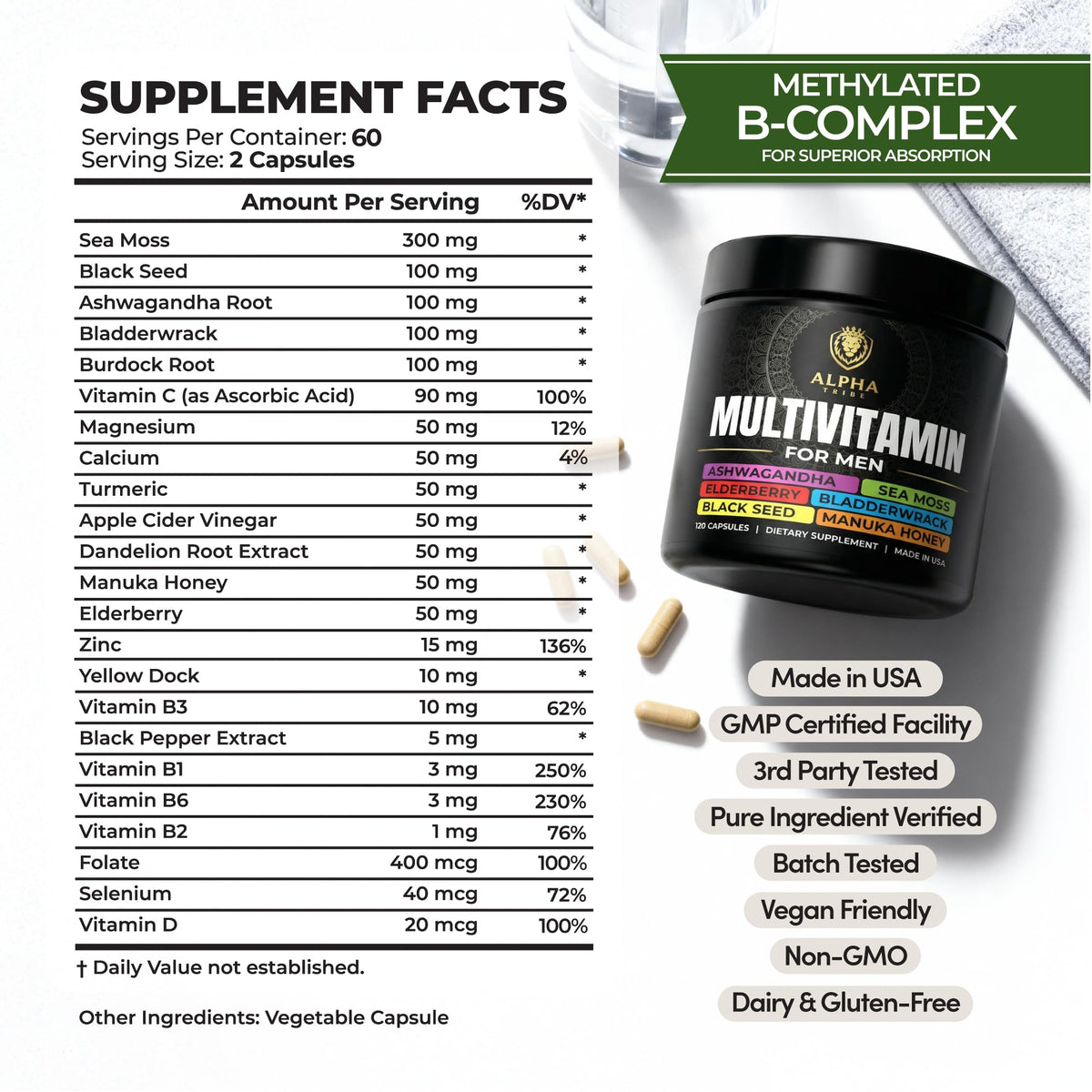Bouteille Alpha Tribe Multivitamine avec capsules