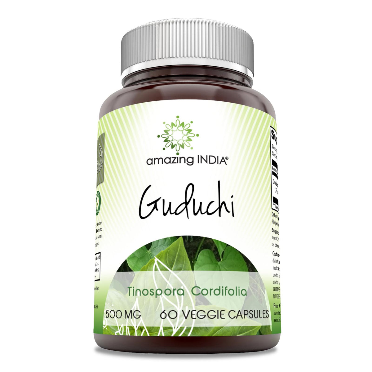 Bouteille Amazing India Guduchi 500 Mg avec 60 capsules végétariennes