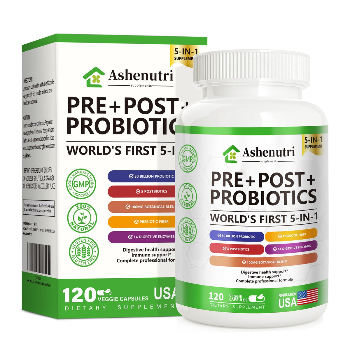 Bouteille Ashenutri Complément Alimentaire Prébiotique Probiotique vue de face