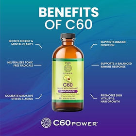 Bouteille C60 Purple Power C60 ouverte montrant l'huile d'avocat bio