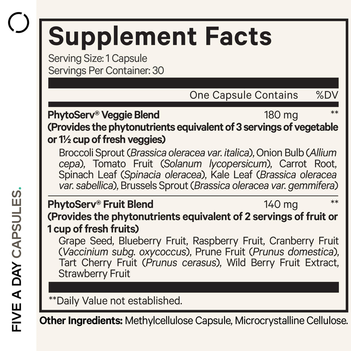 Bouteille Codeage Instantfood Five A Day avec capsules