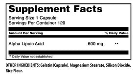 Bouteille d'Acide Alpha Lipoïque Amazing Nutrition avec 120 capsules