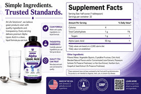 Bouteille d'acide alpha-lipoïque liquide Life Solutions avec verre doseur