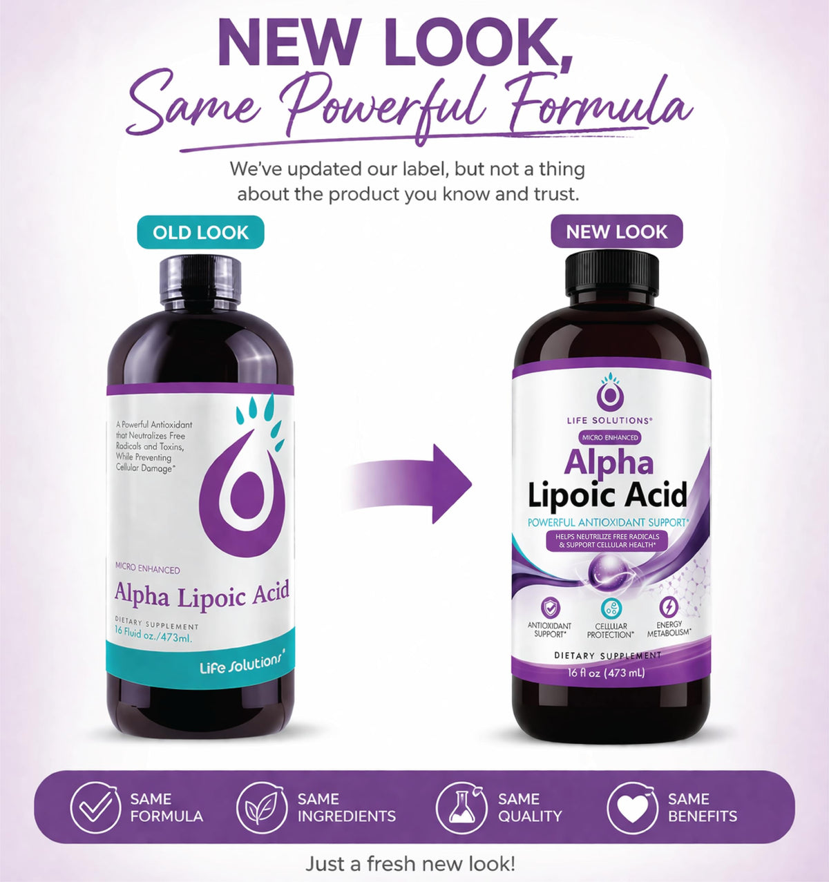 Bouteille d'acide alpha-lipoïque liquide Life Solutions sur une table en bois