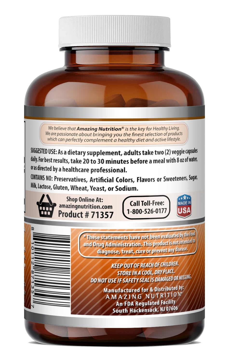 Bouteille d'Amazing Nutrition Ceylon Cinnamon avec des gélules à côté