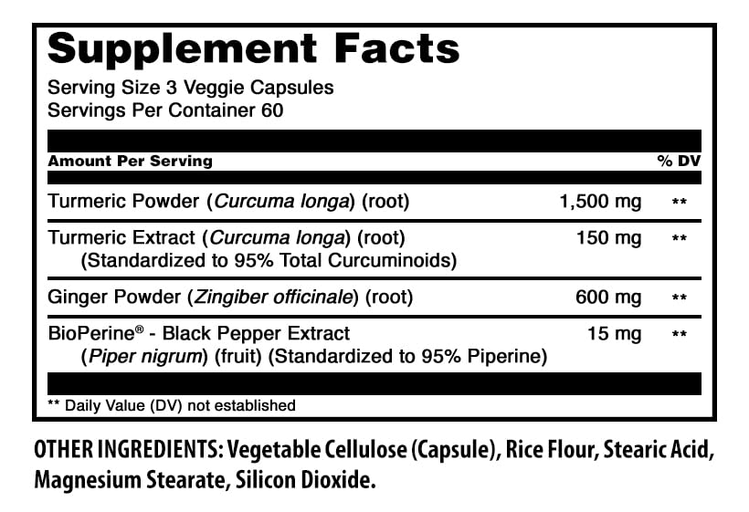 Bouteille d'Amazing Nutrition Curcuma Curcumin & Ginger avec étiquette visible