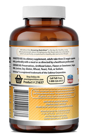 Bouteille d'Amazing Nutrition Curcuma Curcumin & Ginger ouverte avec gélules visibles