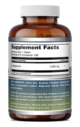 Bouteille d'Amazing Nutrition L-Glutamine 1000 mg sur une table