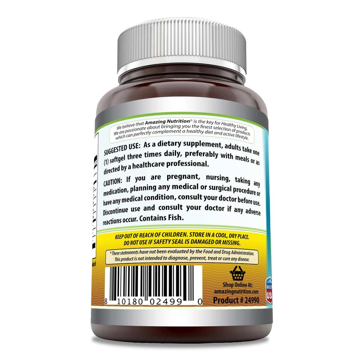 Bouteille d'Amazing Nutrition Omega-3 Huile de Poisson 1000 Mg avec gélules