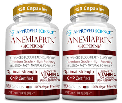 Bouteille d'Anemiaprin Approved Science vue de face avec capsules